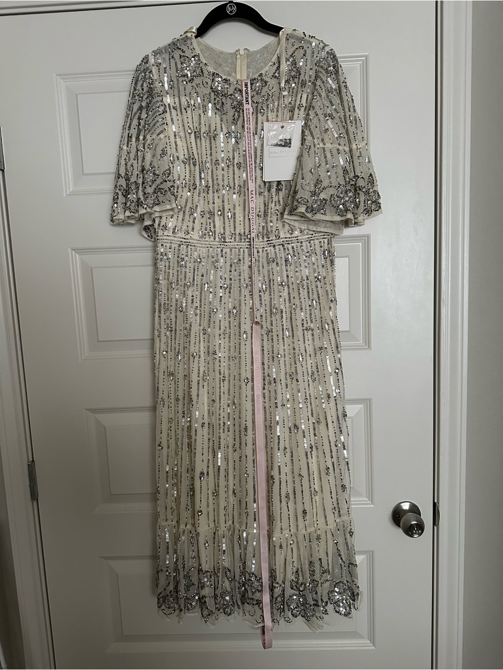 Mac Duggal Ivory Sequin Embellished Maxi Dress